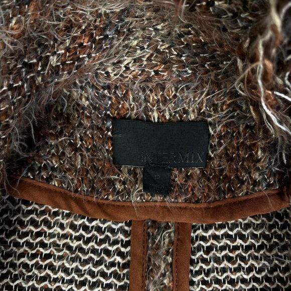 Wool Blend Open Front Fringe Sweater Womens P Brown Beige Knit Boho Intermix - Picture 8 of 13